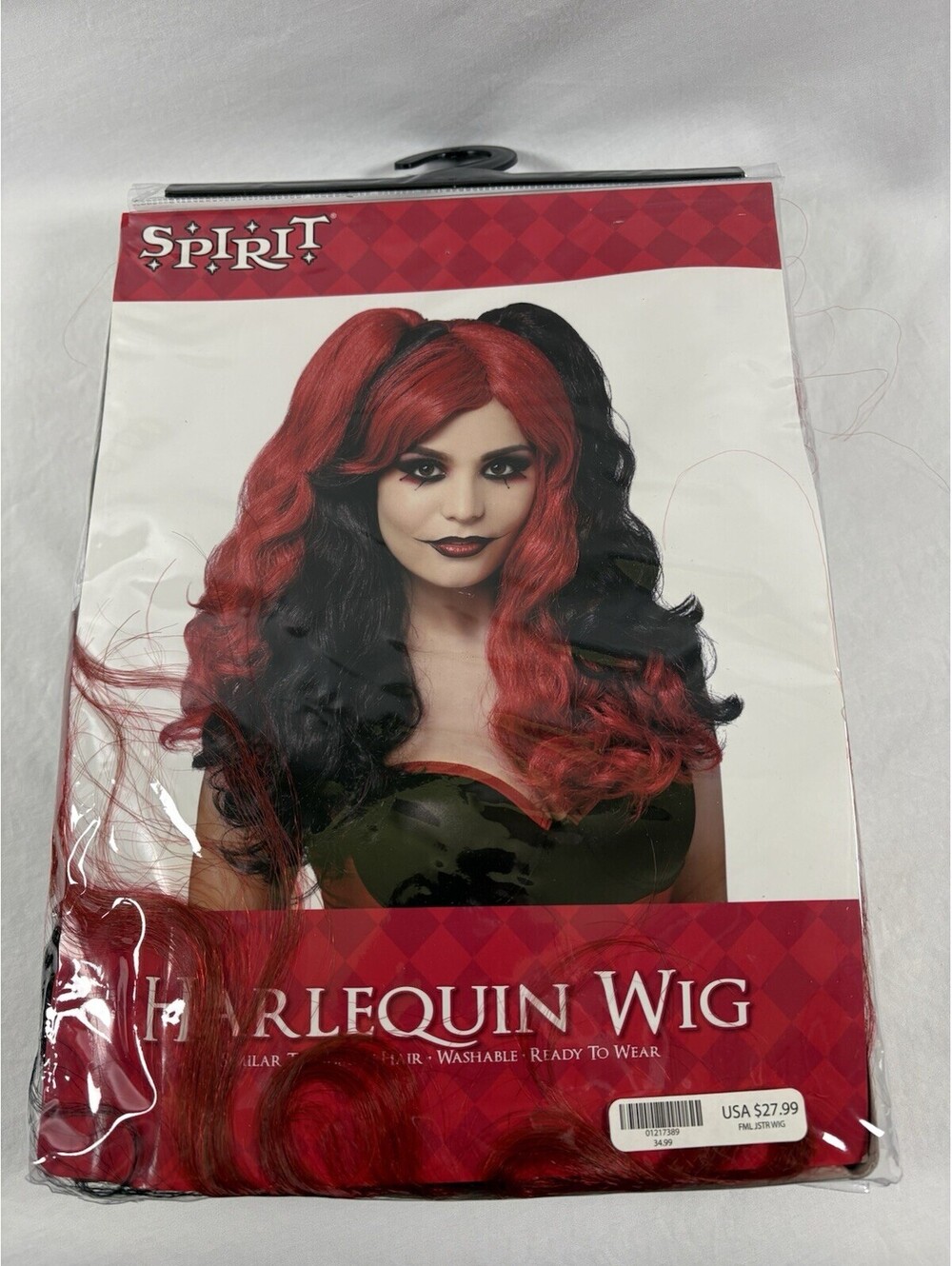 New Spirit Harlequin Wig Red Black Halloween Costume